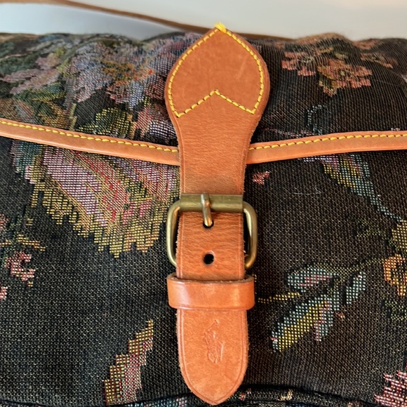 Vintage 80’s Ralph Lauren Floral Tapestry and Leather Messenger Crossbody Bag - Picture 4 of 9